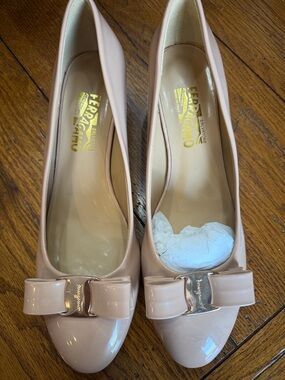 Salvatore Ferragamo Blush Patent Leather Bow Flats